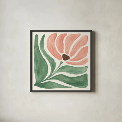 Modern Petals IV by Veronique Charron. Shown in a sleek black glass frame for a contemporary gallery look. Available as an archival giclee rolled canvas, fine art paper, or poster print. SKU 89108a.