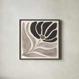 Modern Petals IV Neutral by Veronique Charron. Shown in a sleek black glass frame for a contemporary gallery look. Available as an archival giclee rolled canvas, fine art paper, or poster print. SKU 89115a.
