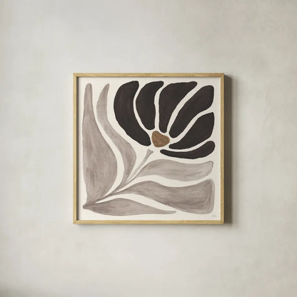 Modern Petals IV Neutral by Veronique Charron. Shown in a natural wood glass frame for a timeless modern aesthetic. Available as an archival giclee rolled canvas, fine art paper, or poster print. SKU 89115a.