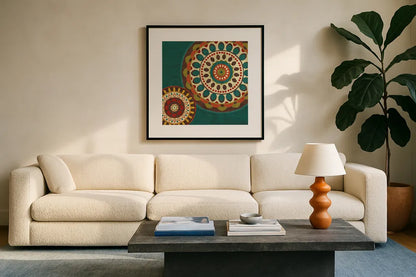 Moroccan Kasbah II by Veronique Charron. Displayed in a glass frame with matte in a clean modern living room. Available as an archival giclee rolled canvas, fine art paper, or poster print. SKU 74271a.
