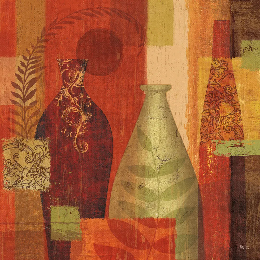 Mosaic Vases II by Veronique Charron. SKU 6441a. Archival Giclee Fine art print for wall decor.