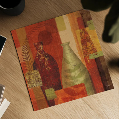 Mosaic Vases II by Veronique Charron. Shown as a detailed flat fine art print, highlighting archival giclee quality. Available as an archival giclee rolled canvas, fine art paper, or poster print. SKU 6441a.