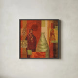 Mosaic Vases II by Veronique Charron. Shown in a sleek black glass frame for a contemporary gallery look. Available as an archival giclee rolled canvas, fine art paper, or poster print. SKU 6441a.