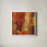 Mosaic Vases II by Veronique Charron. Shown in a crisp white glass frame for a clean and minimalist style. Available as an archival giclee rolled canvas, fine art paper, or poster print. SKU 6441a.