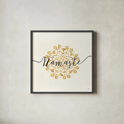 Namaste I by Veronique Charron. Shown in a sleek black glass frame for a contemporary gallery look. Available as an archival giclee rolled canvas, fine art paper, or poster print. SKU 29868a.