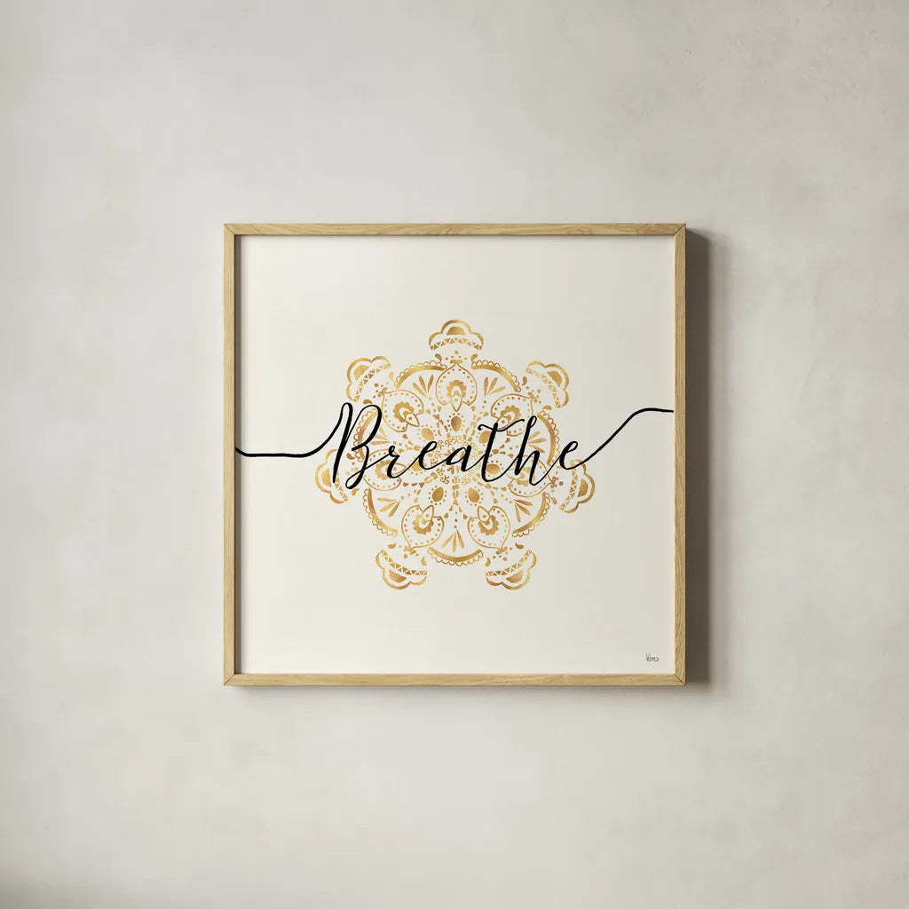 Namaste II by Veronique Charron. Shown in a natural wood glass frame for a timeless modern aesthetic. Available as an archival giclee rolled canvas, fine art paper, or poster print. SKU 29869a.