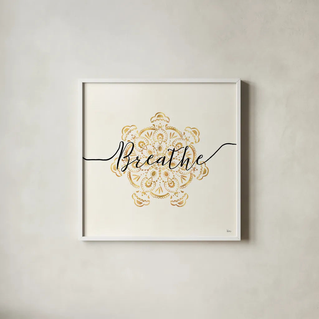 Namaste II by Veronique Charron. Shown in a crisp white glass frame for a clean and minimalist style. Available as an archival giclee rolled canvas, fine art paper, or poster print. SKU 29869a.