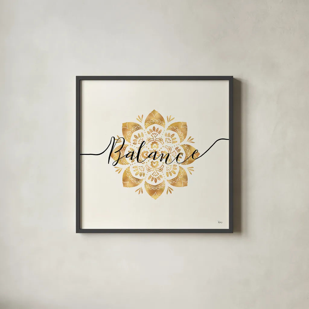 Namaste IV by Veronique Charron. Shown in a sleek black glass frame for a contemporary gallery look. Available as an archival giclee rolled canvas, fine art paper, or poster print. SKU 29871a.