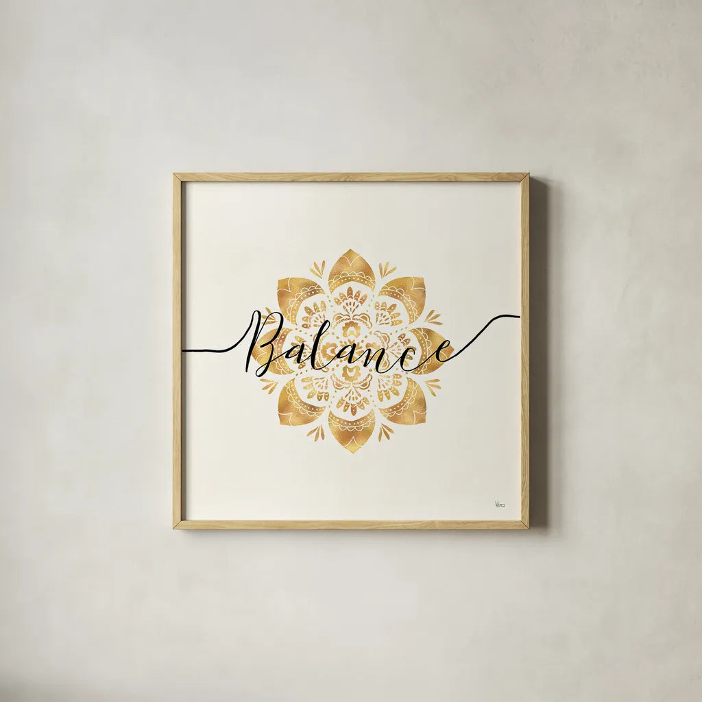 Namaste IV by Veronique Charron. Shown in a natural wood glass frame for a timeless modern aesthetic. Available as an archival giclee rolled canvas, fine art paper, or poster print. SKU 29871a.