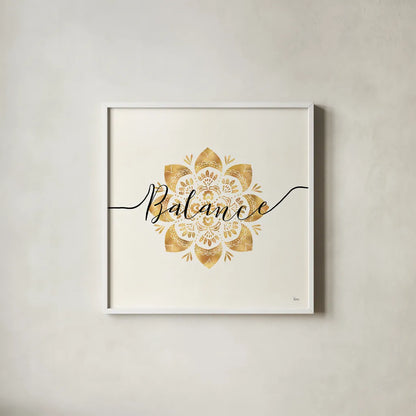 Namaste IV by Veronique Charron. Shown in a crisp white glass frame for a clean and minimalist style. Available as an archival giclee rolled canvas, fine art paper, or poster print. SKU 29871a.