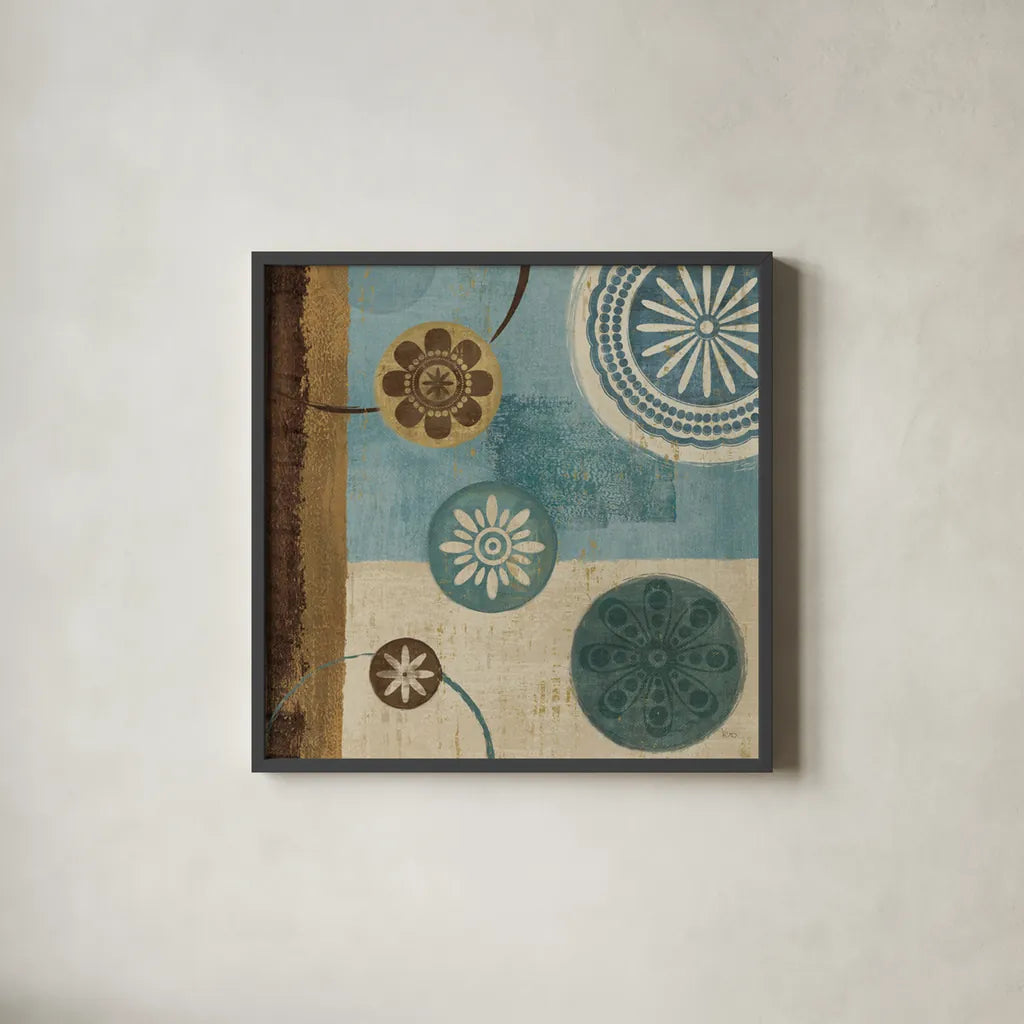 New Generation Blue II by Veronique Charron. Shown in a sleek black glass frame for a contemporary gallery look. Available as an archival giclee rolled canvas, fine art paper, or poster print. SKU 3901a.