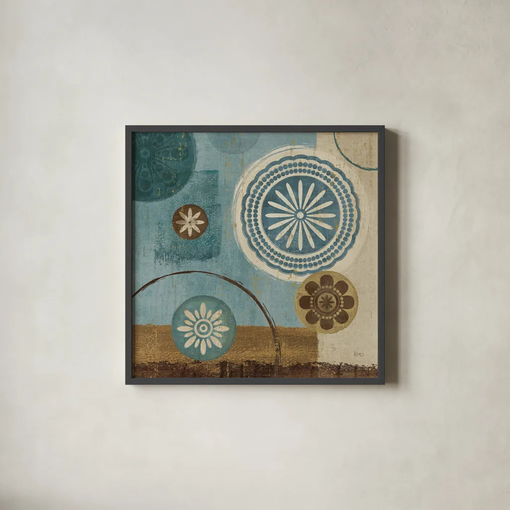 New Generation Blue III by Veronique Charron. Shown in a sleek black glass frame for a contemporary gallery look. Available as an archival giclee rolled canvas, fine art paper, or poster print. SKU 3902a.