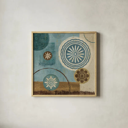 New Generation Blue III by Veronique Charron. Shown in a natural wood glass frame for a timeless modern aesthetic. Available as an archival giclee rolled canvas, fine art paper, or poster print. SKU 3902a.