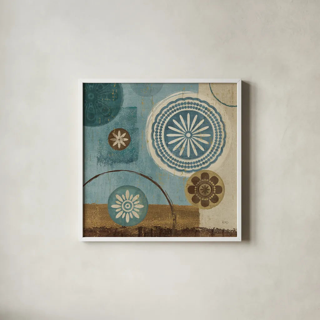 New Generation Blue III by Veronique Charron. Shown in a crisp white glass frame for a clean and minimalist style. Available as an archival giclee rolled canvas, fine art paper, or poster print. SKU 3902a.