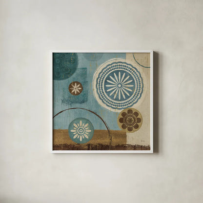 New Generation Blue III by Veronique Charron. Shown in a crisp white glass frame for a clean and minimalist style. Available as an archival giclee rolled canvas, fine art paper, or poster print. SKU 3902a.