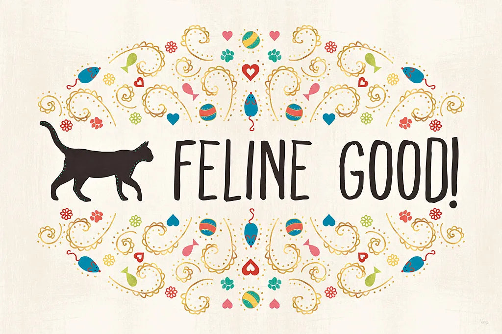 Otomi Cats I by Veronique Charron. SKU 43835i. Archival Giclee Fine art print for wall decor.