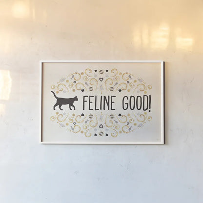 Otomi Cats I Neutral by Veronique Charron. shown as a paper print in a white frame. Available as a archival giclee rolled canvas, fine art paper, or poster print. SKU 43853i.