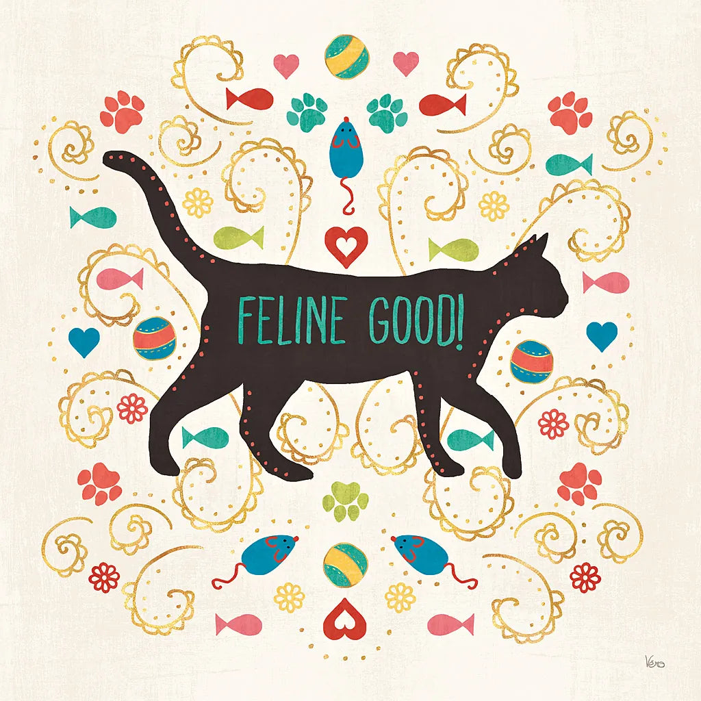 Otomi Cats II by Veronique Charron. SKU 43836a. Archival Giclee Fine art print for wall decor.