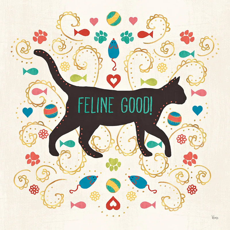 Otomi Cats II by Veronique Charron. SKU 43836a. Archival Giclee Fine art print for wall decor.