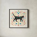 Otomi Cats II by Veronique Charron. Shown in a sleek black glass frame for a contemporary gallery look. Available as an archival giclee rolled canvas, fine art paper, or poster print. SKU 43836a.