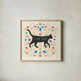 Otomi Cats II by Veronique Charron. Shown in a natural wood glass frame for a timeless modern aesthetic. Available as an archival giclee rolled canvas, fine art paper, or poster print. SKU 43836a.
