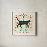 Otomi Cats II by Veronique Charron. Shown in a crisp white glass frame for a clean and minimalist style. Available as an archival giclee rolled canvas, fine art paper, or poster print. SKU 43836a.