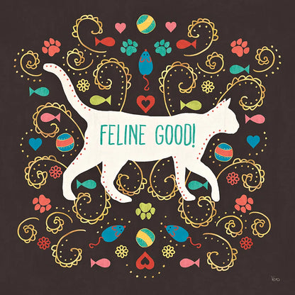 Otomi Cats II Dark by Veronique Charron. SKU 43842a. Archival Giclee Fine art print for wall decor.