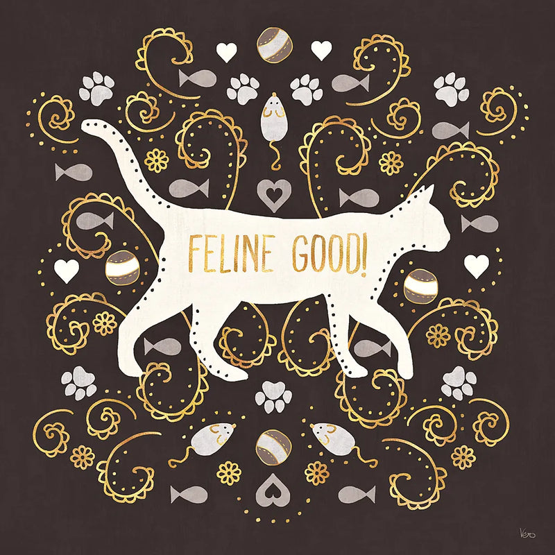Otomi Cats II Dark Neutral by Veronique Charron. SKU 43848a. Archival Giclee Fine art print for wall decor.