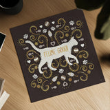 Otomi Cats II Dark Neutral by Veronique Charron. Shown as a detailed flat fine art print, highlighting archival giclee quality. Available as an archival giclee rolled canvas, fine art paper, or poster print. SKU 43848a.