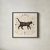 Otomi Cats II Neutral by Veronique Charron. Shown in a sleek black glass frame for a contemporary gallery look. Available as an archival giclee rolled canvas, fine art paper, or poster print. SKU 43854a.