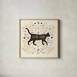 Otomi Cats II Neutral by Veronique Charron. Shown in a natural wood glass frame for a timeless modern aesthetic. Available as an archival giclee rolled canvas, fine art paper, or poster print. SKU 43854a.