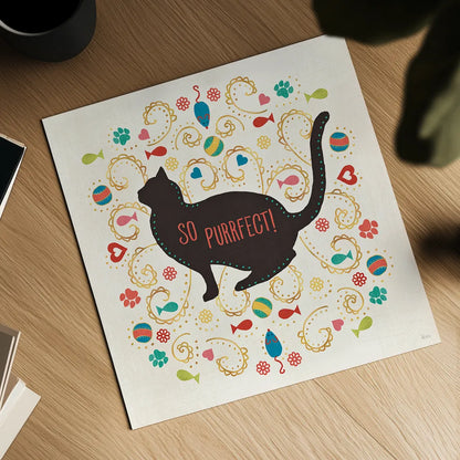 Otomi Cats III by Veronique Charron. Shown as a detailed flat fine art print, highlighting archival giclee quality. Available as an archival giclee rolled canvas, fine art paper, or poster print. SKU 43837a.