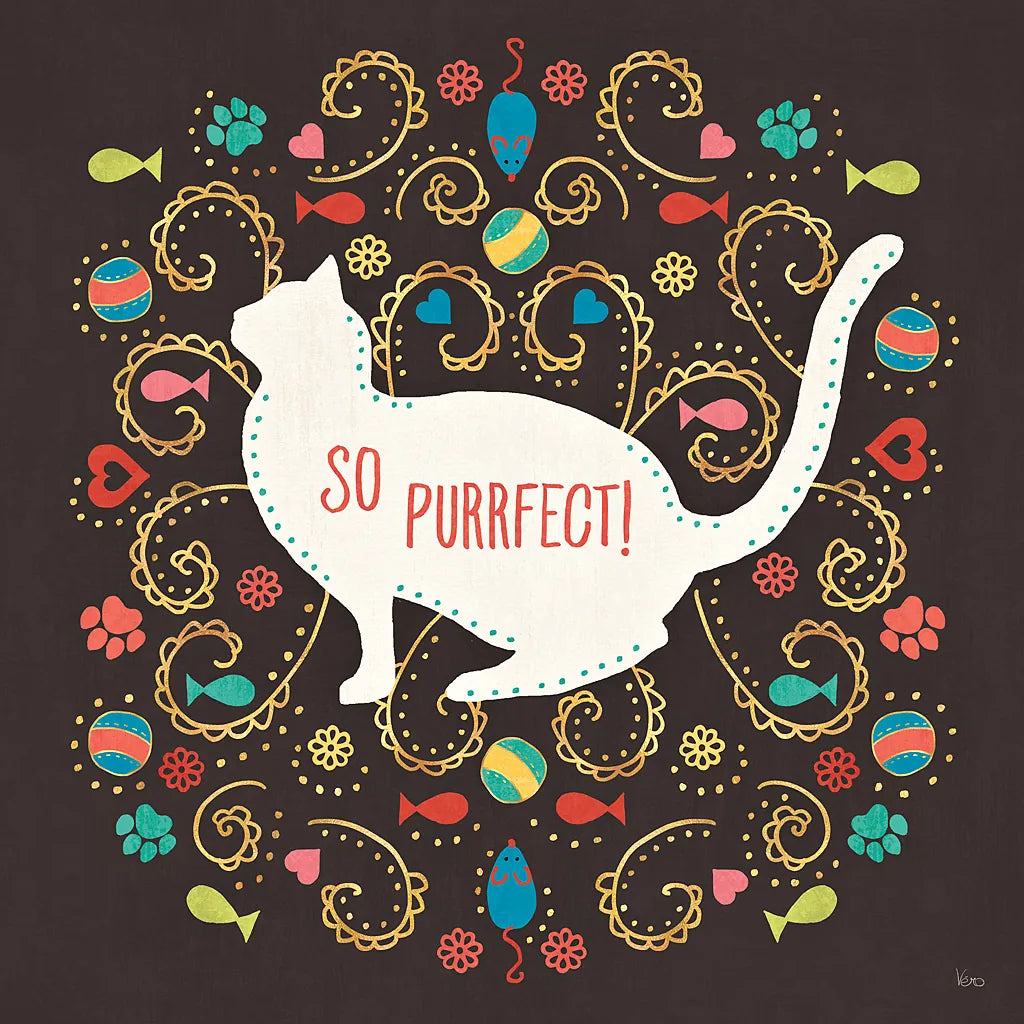 Otomi Cats III Dark by Veronique Charron. SKU 43843a. Archival Giclee Fine art print for wall decor.