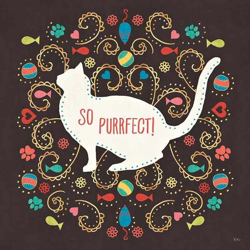 Otomi Cats III Dark by Veronique Charron. SKU 43843a. Archival Giclee Fine art print for wall decor.