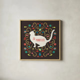 Otomi Cats III Dark by Veronique Charron. Shown in a natural wood glass frame for a timeless modern aesthetic. Available as an archival giclee rolled canvas, fine art paper, or poster print. SKU 43843a.