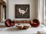 Otomi Cats III Dark by Veronique Charron. Shown as extra-large giant wall art in a modern living room. Available as an archival giclee rolled canvas, fine art paper, or poster print. SKU 43843a.