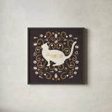 Otomi Cats III Dark Neutral by Veronique Charron. Shown in a sleek black glass frame for a contemporary gallery look. Available as an archival giclee rolled canvas, fine art paper, or poster print. SKU 43849a.