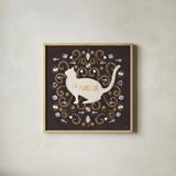 Otomi Cats III Dark Neutral by Veronique Charron. Shown in a natural wood glass frame for a timeless modern aesthetic. Available as an archival giclee rolled canvas, fine art paper, or poster print. SKU 43849a.