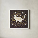 Otomi Cats III Dark Neutral by Veronique Charron. Shown in a crisp white glass frame for a clean and minimalist style. Available as an archival giclee rolled canvas, fine art paper, or poster print. SKU 43849a.