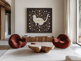 Otomi Cats III Dark Neutral by Veronique Charron. Shown as extra-large giant wall art in a modern living room. Available as an archival giclee rolled canvas, fine art paper, or poster print. SKU 43849a.