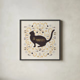 Otomi Cats III Neutral by Veronique Charron. Shown in a sleek black glass frame for a contemporary gallery look. Available as an archival giclee rolled canvas, fine art paper, or poster print. SKU 43855a.