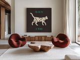 Otomi Cats IV Dark by Veronique Charron. Shown as extra-large giant wall art in a modern living room. Available as an archival giclee rolled canvas, fine art paper, or poster print. SKU 43844a.