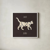 Otomi Cats IV Dark Neutral Loved by Veronique Charron. Shown in a crisp white glass frame for a clean and minimalist style. Available as an archival giclee rolled canvas, fine art paper, or poster print. SKU 52564a.