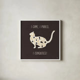 Otomi Cats V Dark Neutral by Veronique Charron. Shown in a crisp white glass frame for a clean and minimalist style. Available as an archival giclee rolled canvas, fine art paper, or poster print. SKU 43851a.