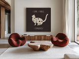 Otomi Cats V Dark Neutral by Veronique Charron. Shown as extra-large giant wall art in a modern living room. Available as an archival giclee rolled canvas, fine art paper, or poster print. SKU 43851a.