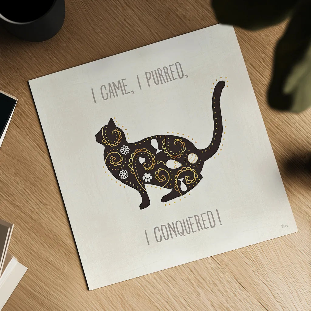 Otomi Cats V Neutral by Veronique Charron. Shown as a detailed flat fine art print, highlighting archival giclee quality. Available as an archival giclee rolled canvas, fine art paper, or poster print. SKU 43857a.