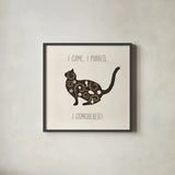 Otomi Cats V Neutral by Veronique Charron. Shown in a sleek black glass frame for a contemporary gallery look. Available as an archival giclee rolled canvas, fine art paper, or poster print. SKU 43857a.