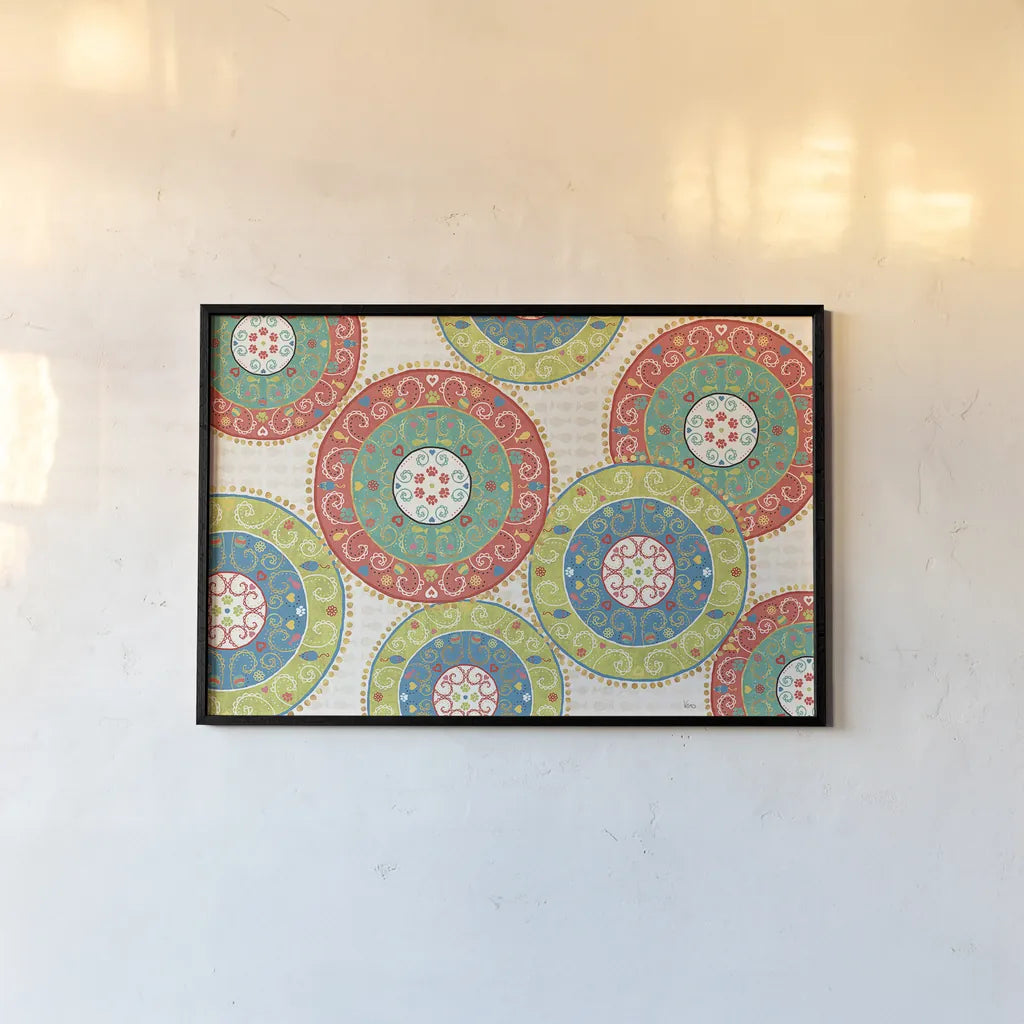 Otomi Cats VI by Veronique Charron. shown as a paper print in a black flame. Available as a archival giclee rolled canvas, fine art paper, or poster print. SKU 43840i.