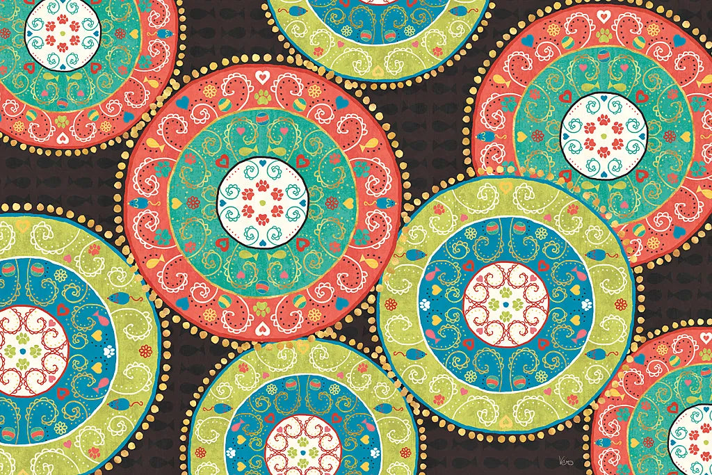 Otomi Cats VI Dark by Veronique Charron. SKU 43846i. Archival Giclee Fine art print for wall decor.