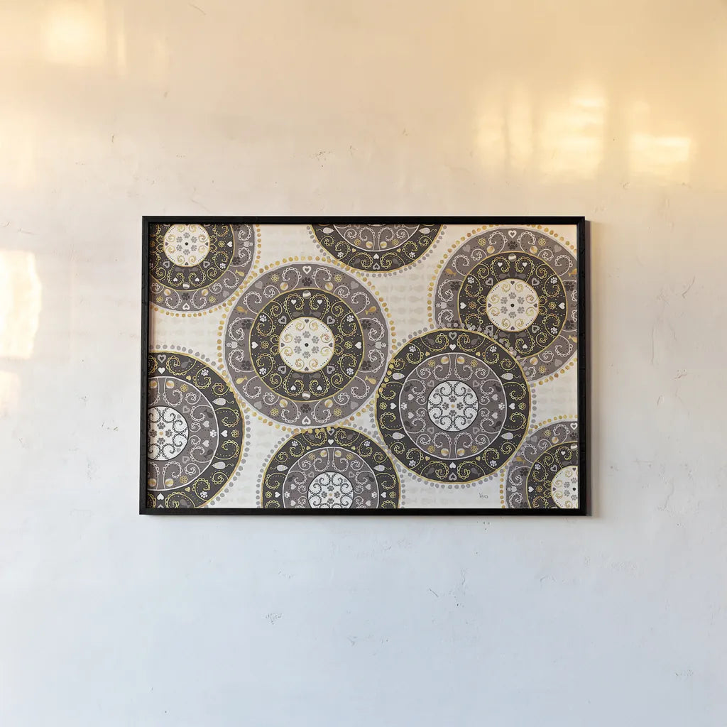 Otomi Cats VI Neutral by Veronique Charron. shown as a paper print in a black flame. Available as a archival giclee rolled canvas, fine art paper, or poster print. SKU 43858i.